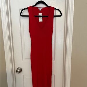 Ribbed Red Sleeveless midi Dress